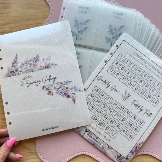 52 Week A5 Lavender Savings Challenge Book